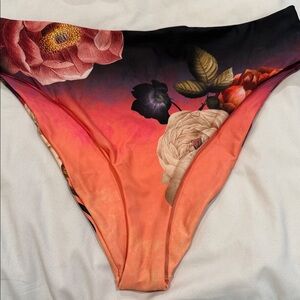 Agua Bendita Floral Bikini Bottom - Black and Orange